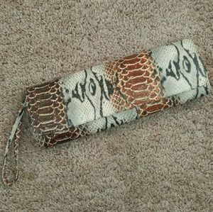 Faux Snakeskin clutch bag in shades of brown